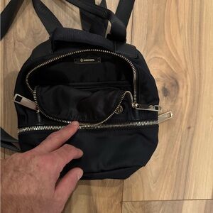 Lululemon Black Mini Backpack with Gold Accents